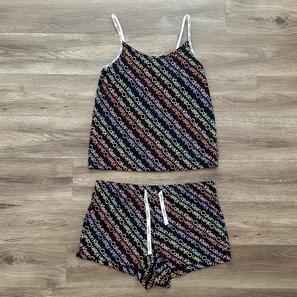 Calvin Klein Women's Black Multicolor Logo Pajama Set